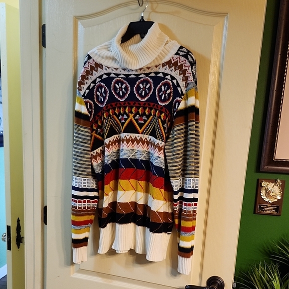 SUZANNE BETRO STRIPE PATTERNED TURTLENECK SWEATER - Picture 1 of 4